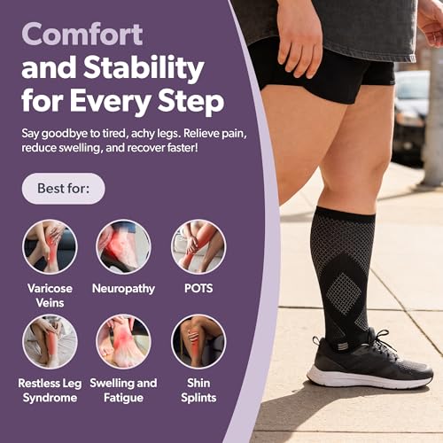 Image of BraceAbility Wide Calf Compression Socks - 20-30 mmHg Open Toe Stockings for Large Calves - Extra Wide Knee High Support for Varicose Veins, Swelling, Neuropathy, RLS - 1 Pair (XL /2XL WIDE - Gray)