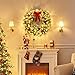 Yaheetech 30in Large Artificial Christmas Wreath, Pre-lit Holiday Accent Decoration with Red Bow, 110 LED Lights & 300 PVC Tips, Metal Structure for Door Wall & Mantel