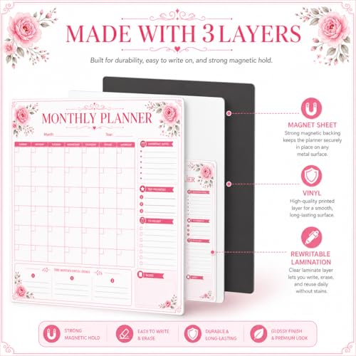 Image of Zesta Vinyl Magnetic Planner for Fridge | Cute Weekly Planner /Meal Planner with Marker | Rewritable Magnetic White Board for Fridge (Harry Potter 11X11 Inches) (Floral P)