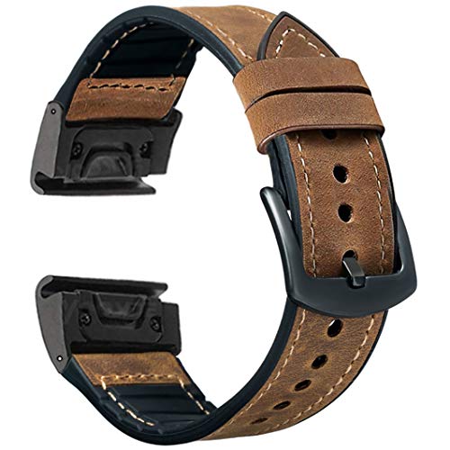 OTOPO Compatible Fenix 5X / 5X Plus Strap & Fenix 6X Pro Strap, 26mm Quick fit Hybrid Sport Vintage Leather Sweatproof Strap Bracelet for Garmin Fenix 5X/5X Plus/3/3HR Smartwatch -Crazy Horse Brown