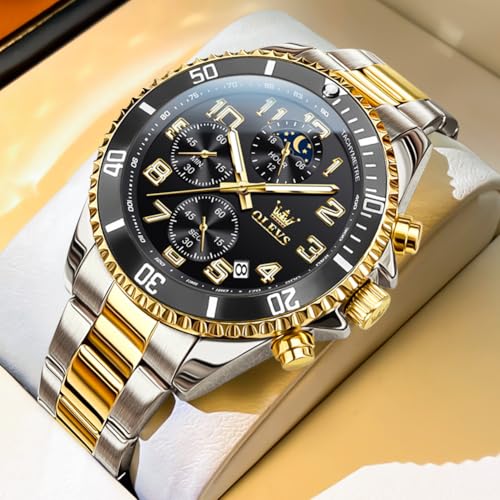 Image of OLEVS Mens Stainless Steel Watch Fashion Luxury Big Face Analog Waterproof
