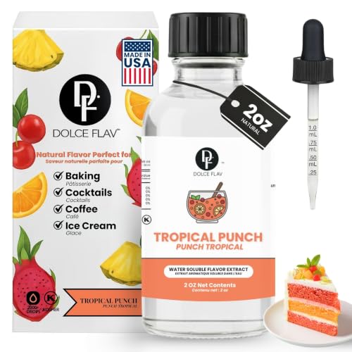 Dolce Flav Tropical Punch Extract – 2 Ounce Oil-Soluble Kosher, Sugar-Free, Concentrated Fruity Tropical Punch Flavoring for Baking, Smoothies &amp; Desserts, Includes Measured Dropper