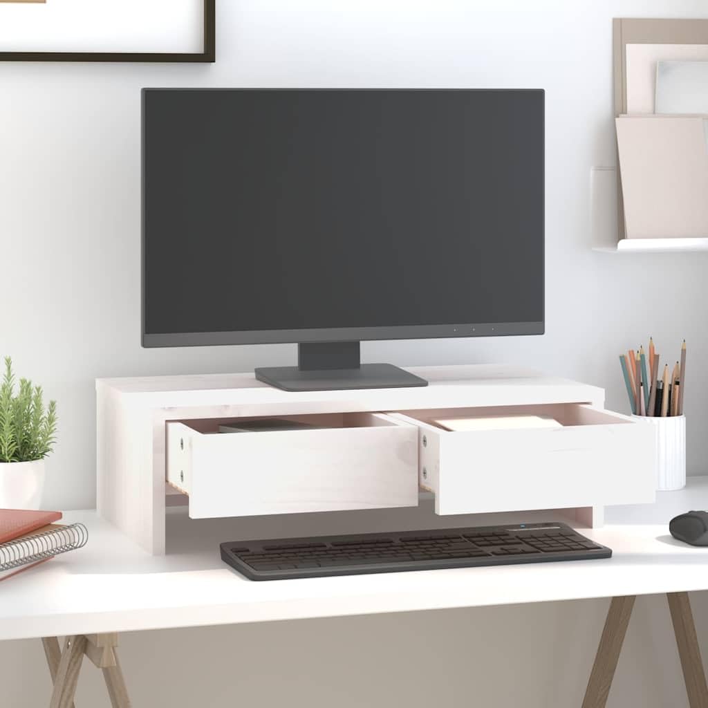 Podstawka Pod Monitor Biała 50x27x15 cm z Litego Drewna Sosnowego