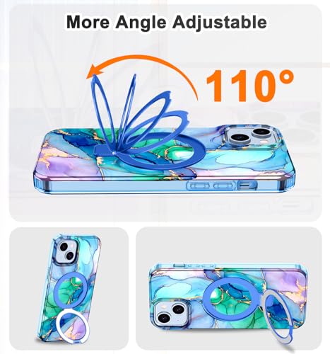 Lamcase for iPhone 13 Case,iPhone 14 Case with Magnetic Invisible Ring Stand [Compatible with MagSafe], Full Body Rugged Slim Women Men Girl Shockproof Marble Pattern Design Case, Cyan Blue - image 4