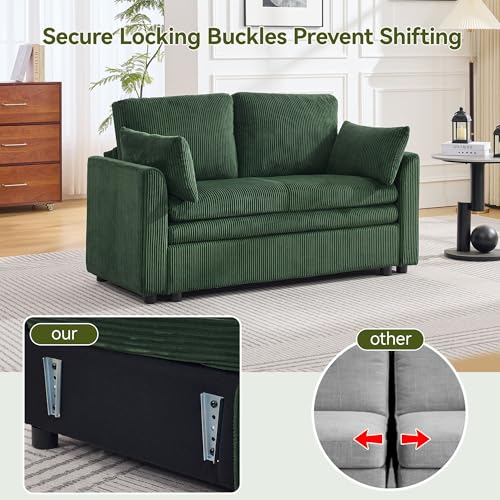 Image of 51 inch Sectional Loveseat Couches with Comfy Deep Dual-Layer Cushion, 2 Seater Couch, Modern Modular Love seat Sofa, Corduroy Sofas for Living Room, Apartment, Green