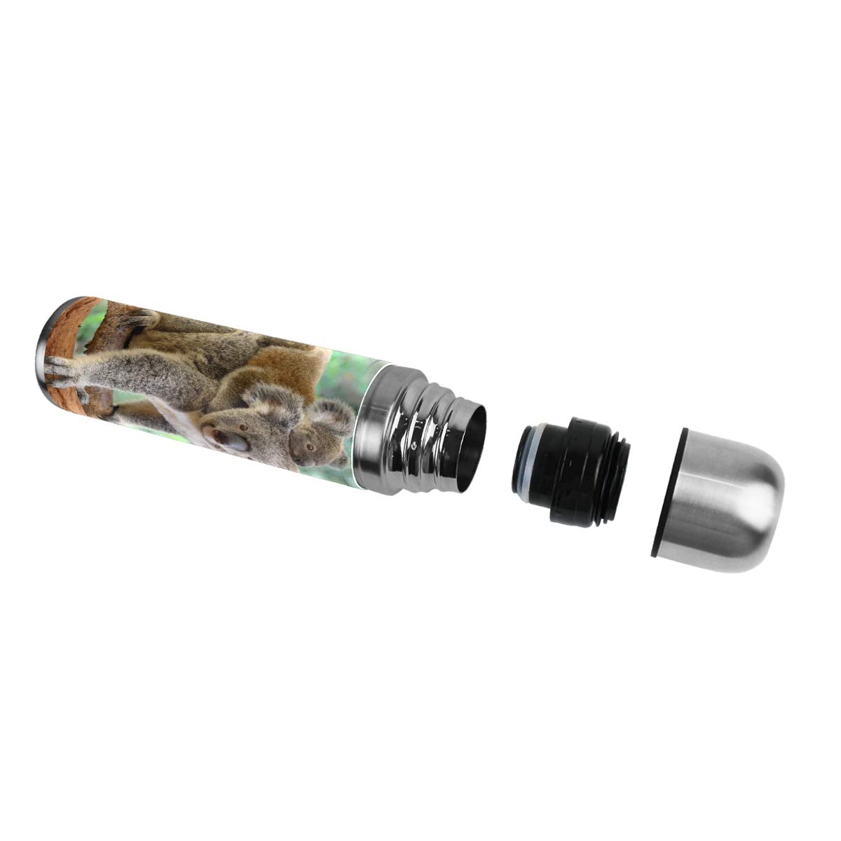 Taza de viaje aislada al vacío de acero inoxidable con doble pared a prueba de fugas, botellas de koala con estampado personalizado impreso en piel auténtica, termo de 500 ml