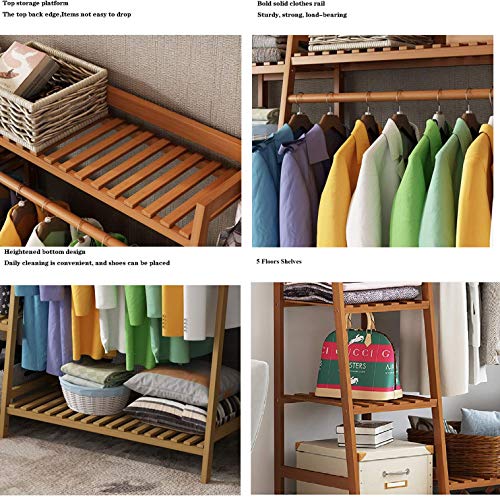 Image of LEOPAX Bamboo Coat /Clothing /Garment Rack /Freestanding Storage with 5-Tier Shelf (110 x 40 x 140cm, Natural)