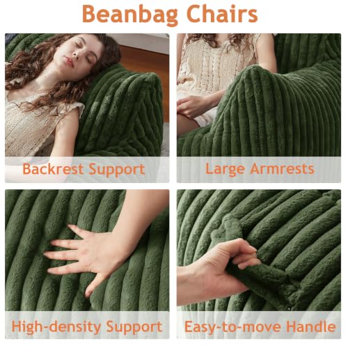 Image of Giant Bean Bag Chairs for Adults Teens with Filling Large Fluffy Bean Bag Chair with Armrests Plush Comfy BeanBag Couch Sofa Chair for Bedroom Living Room Reading