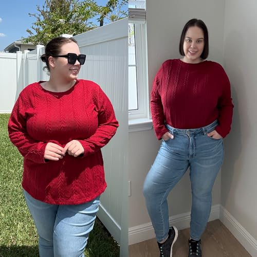 Image of CARCOS Womens Plus Size Tops Basic Fall Cable Knit Sweaters Long Sleeve Shirts Crewneck Lightweight Tunic Tops XL-5XL