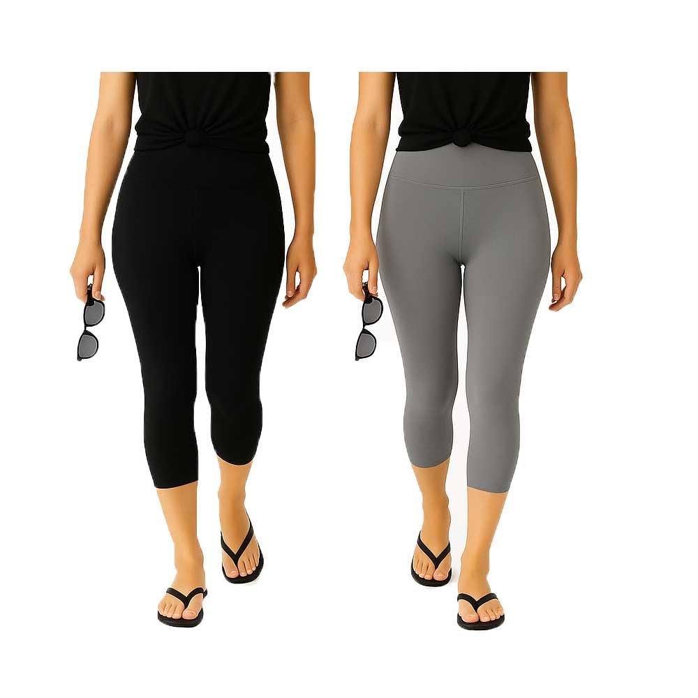 Womens Knee Length Cotton Blend Plain 3/4th Capri For Girls Black, Grey (2Pack)-picture-11