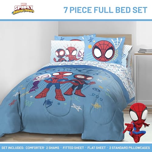 Image of Jay Franco Marvel Spidey and His Amazing Friends 7 Pc Full Comforter Set | Super Soft Microfiber Bed in a Bag, Superhero Bedding, Ghost-Spider, Machine Washable, Official Marvel Product, Kids Gift