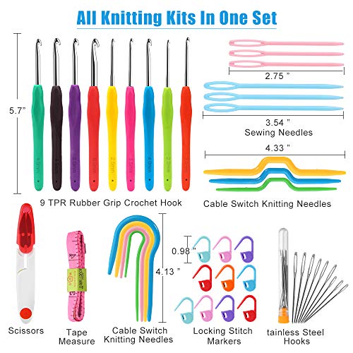 Mukum 44Pcs Crochet Kit Crochet Hooks Crochet Needles for Crocheting with Case Ergonomic Handle Crochet Hooks Knitting Needles for Arthritic Hands