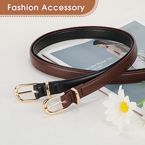 JASGOOD 2 Pack Womens Skinny Leather Belt Ladies Thin Faux Leather Belt with Gold/Silver Buckle for Jeans Dress Pants4