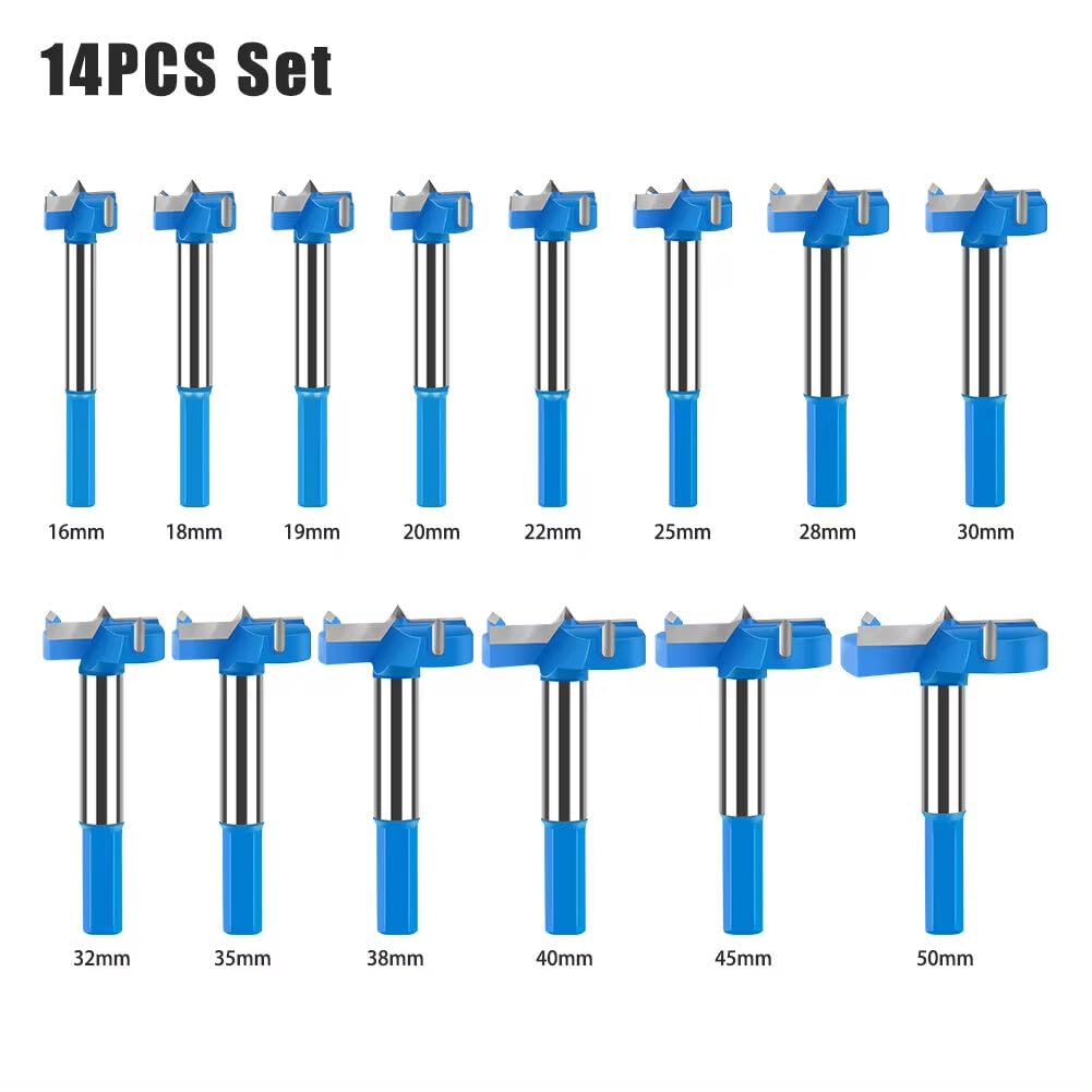 VIDOO Set di Punte per Cerniere con Codolo Esagonale Carburo di Tungsteno Fresa per Legno Rivestimento Antiaderente-14Pcs