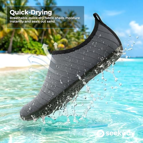 Image of SEEKWAY Water Shoes Women Men Adult Quick-Dry Aqua Socks Barefoot Non Slip for Beach Swim River Pool Lake surf Black SK002(U)