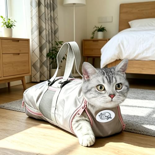 Image of Cinf Cat Nail Clipping Cleaning Grooming Restraint Bag (Free Muzzle) No Scratching Biting for Bathing Nail Trimming Injecting Examining((Blush Ash,M)