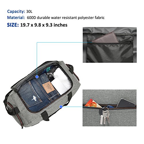 MarsBro Water Resistant Sports Gym Travel Weekender Duffel Bag with Shoe Compartment Grey
