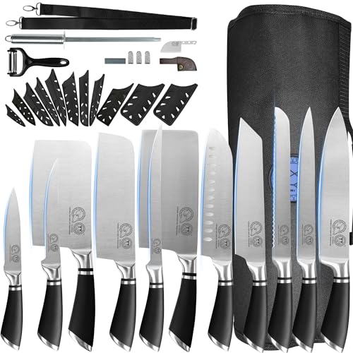XYJ Knives,Professional Knife Sets for Master Chefs,11 Pcs Chef Knife Set with Bag,Meat Cleaver Butcher for Camping