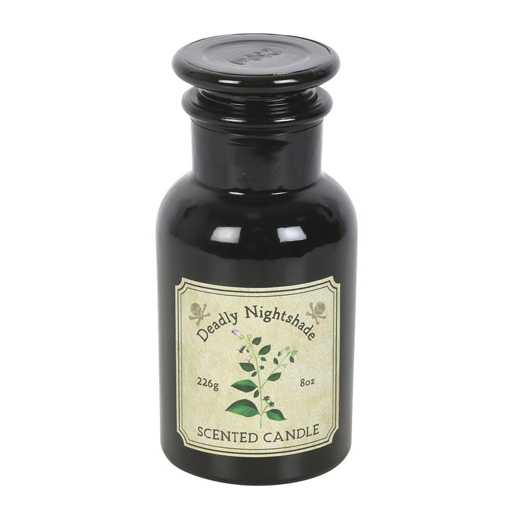 Deadly Nightshade Candle – Apothecary-Style Glass Bottle – Intoxicating Nightshade Fragrance – Gothic, Vintage-Inspired Décor for Atmospheric Mood Lighting