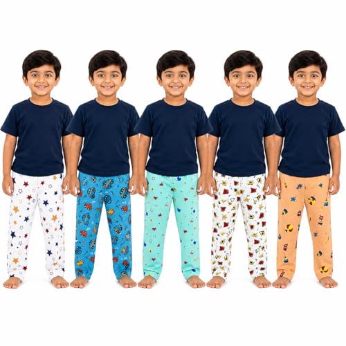 Image of NammaBaby Cotton Pajama Pants with All Over Print for Boys and Girls (Multicolor Designs)(Regular Fit)(Pack of 5)
