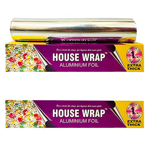 Image of House Wrap Aluminium Foil for Kitchen, Food Packing, Cooking, Baking - 1 Kg Net Guaranteed,18 Microns Thickness, Keeps Food Warm, Fresh, Hygienic (Pack of 2)