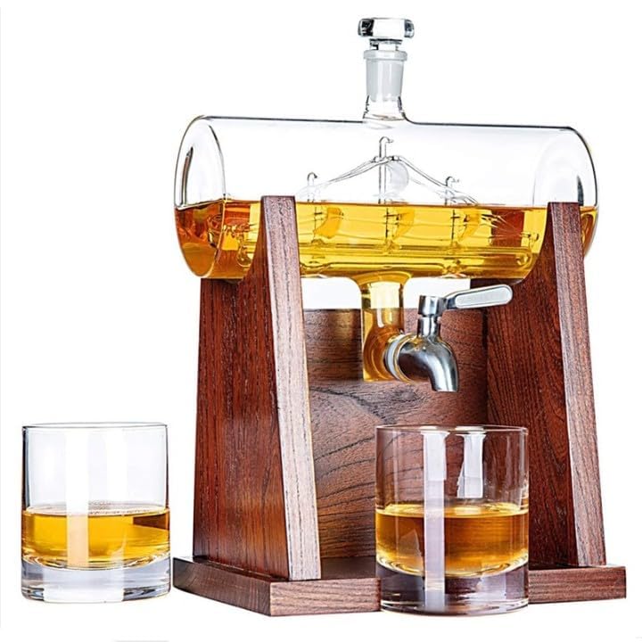 Image of Whiskey Decanter with Antique Crystal Clear (Boat Shape Decanter 2 Glasses)