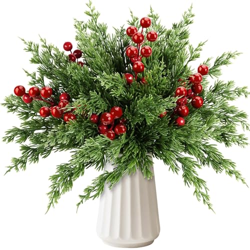 EverMerry 45 PCS Artificial Norfolk Pine Stems with Red Berries Decor,...