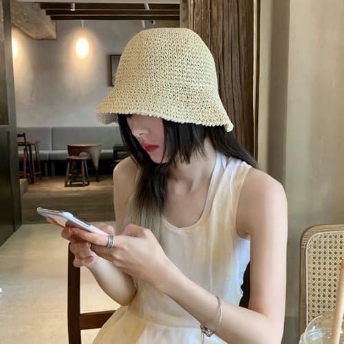 Image of Womens Floppy Straw Sun Hat Packable Wide Brim Summer Beach Hat Foldable Crochet Bucket Hats