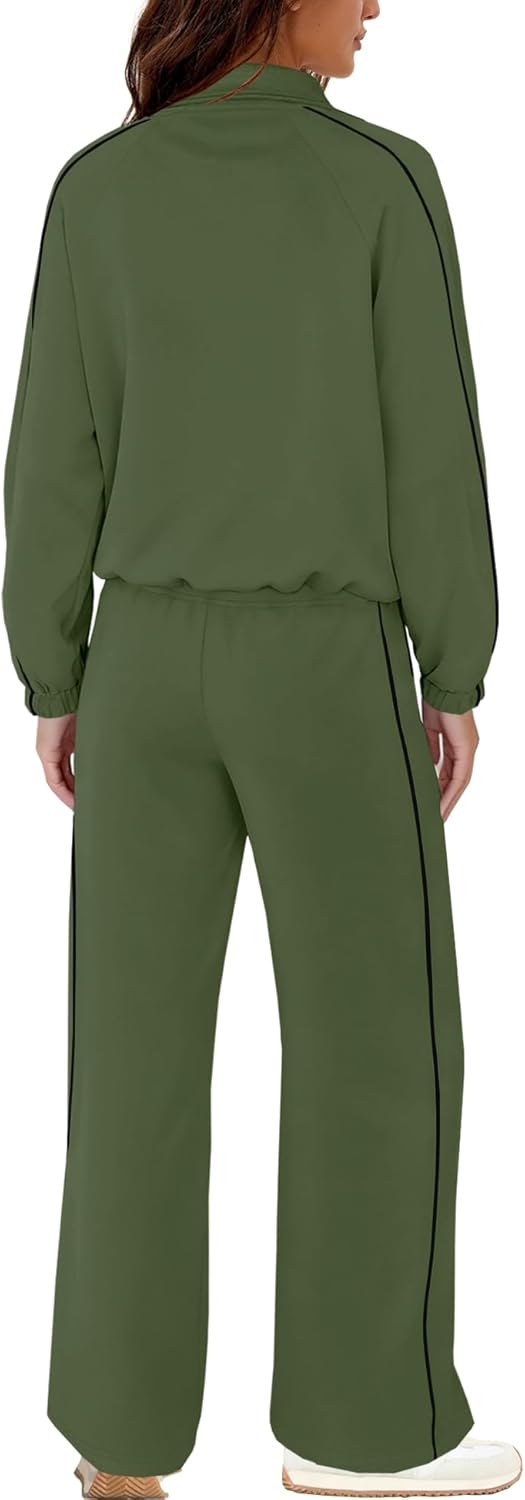 Nirovien Womens Sweat Set Track Suits 2 Piece Outfits Matching Lounge Set Piping Zip Up Sweatshirt Wide Leg Pants - Image 6