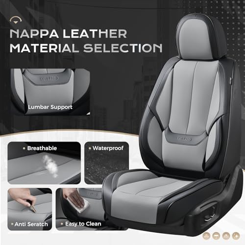 Image of Coverado Car Seat Covers Full Set, Car Seat Protector Waterproof, Nappa Leather Car Seat Cushion, Seat Covers for Cars, Front Seats and Back Universal Fit for Most Cars