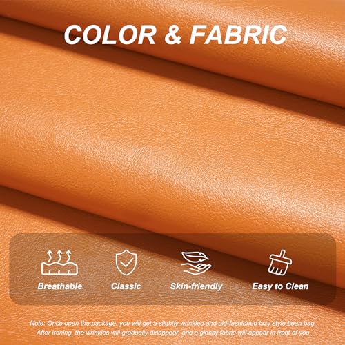 Hobestluk Giant Bean Bag Chair Lazy Floor Sofa, Memory Foam Fireside Sofa for Adults, Big Beanbag Faux Leather Armless Chair for Living Room Bedroom Dorm Office (Orange, Single)