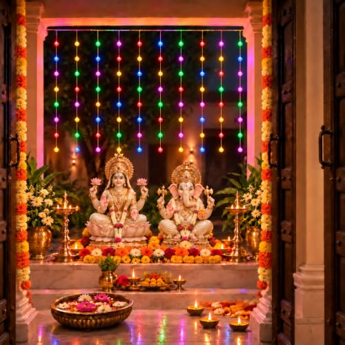 Image of Gesto Ball Curtain Fairy Lights for Decoration - 80 Led String Lights with 8 Modes Changer | Multicolor Decorative Lights for Home Decor, Room,Wall, Balcony, Christmas & Diwali Decoration- 10x3 Ft