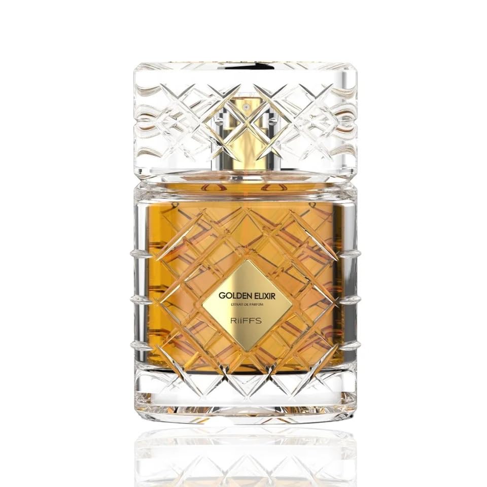 Image of RiiFFS Golden Elixir Extrait De Parfum, 100ml, Luxury Fragrance with Crystal Glass Bottle