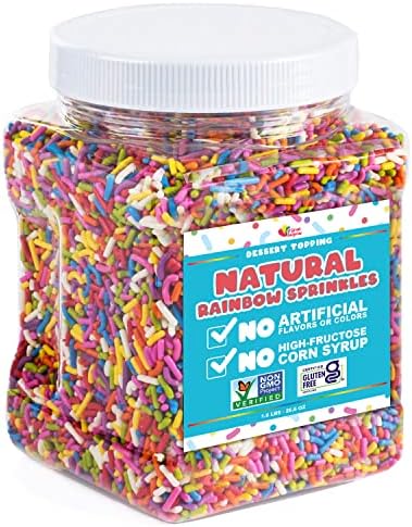All NATURAL Sprinkles Rainbow - Rainbow Sprinkles with NO ARTIFICIAL COLORS, VEGAN, SOY FREE, EGG FREE - Carnival Sprinkles in Resealable Container, 1.6 LB Bulk Candy