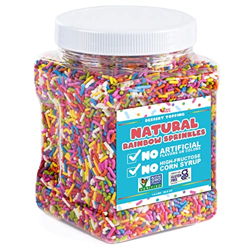 All Natural Sprinkles Rainbow - Rainbow Sprinkles With No Artificial Colors, Vegan, Soy Free, Egg Free - Carnival Sprinkles In Resealable Container, 1.6 Lb Bulk Candy #TOP2
