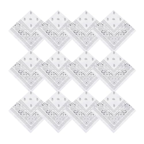Pistha 12 Pack Bandanas for Women Men Cowboy Bandana Handkerchief Headband Face Mask Bulk for Party Costume (12 White)