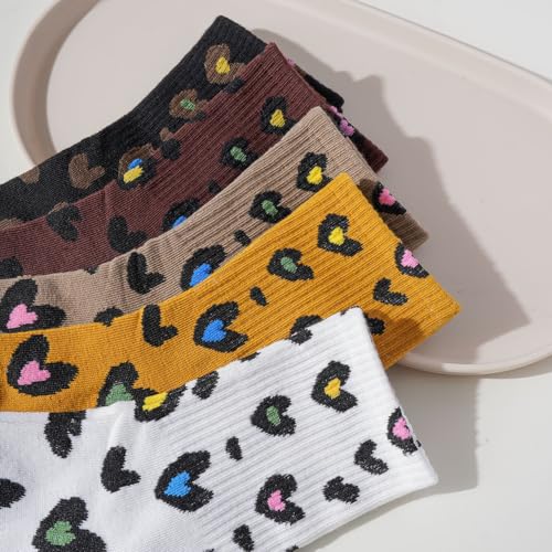 5 pairs straight tube mid tube fashionable girl's beloved leopard print sock set for daily versatility3
