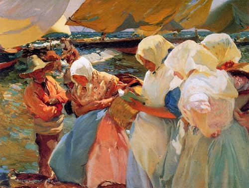 Toile Sorolla Pêcheuses sur la plage tableau moderne salon 60x90cm