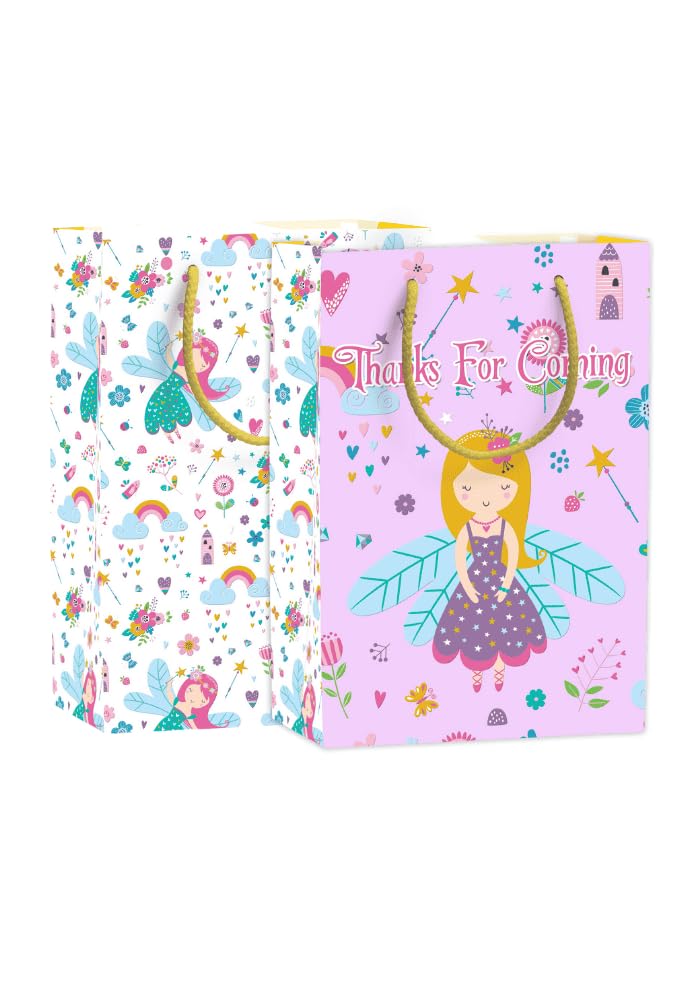 Pastel Fairy Theme Pack of 10 Glossy Paper bags for Kids Return Favors | Party gift bags in fairy theme |Customize with Name or message (Pastel, 9x6x2.8 inch)-image-20