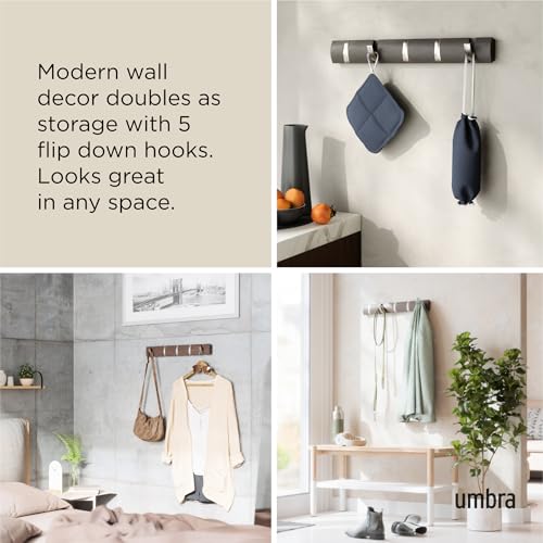 Umbra Flip Wall-Mounted Coat Rack with 5 Hooks – Modern, Space-Saving Storage for Hats, Jackets, Bags, Entryway, Mudroom, Closet, Bathroom, Bedroom – Driftwood/Nickel by Umbra - Image 4