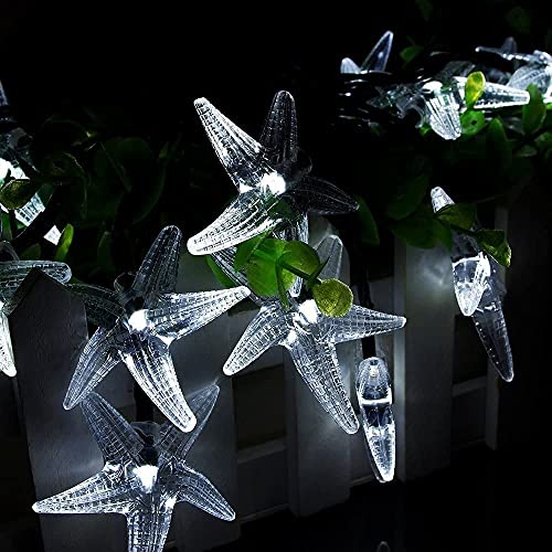 Wonfast Solar Starfish String Lights, Waterproof 23Ft 50Led Starfish Solar Powered Fairy String Lights 8 Mode For Outdoor Indoor Garden Home Wedding Party Christmas Lighting Decorations (White) #TOP1