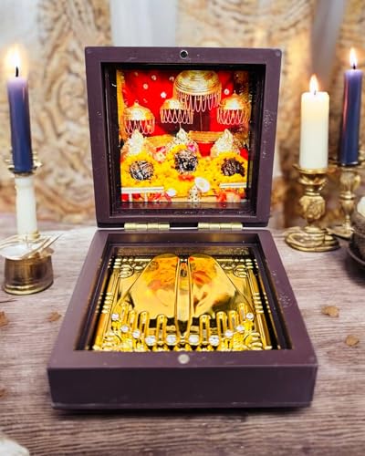 Image of Vaishno MATA Pocket Temple Charna Paduka Pindi Swaroop Vaishno Devi | Gold Plated Box God Idol Bhagwan | Religious Gift for Mom & Dad | Diwali Gift Item for Parents (Vaishno MATA)