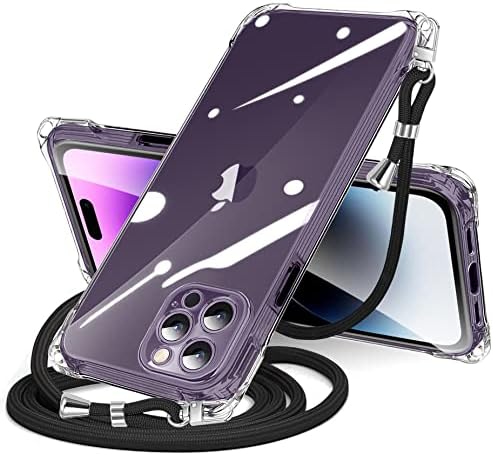 ATUSIDUN iPhone 14 Pro Max Case Clear Soft Slim Shockproof TPU Anti-Scratch Protective Four Corner Protection Case Phone Cover Ajustable Neck Lanyard Cord Strap Crossbody iphone14pro max Case - Clear