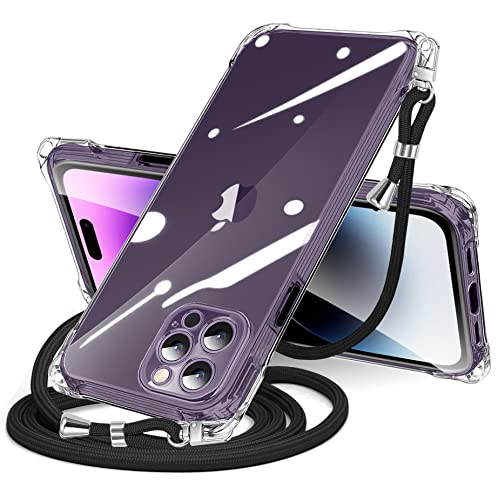 Atusidun Iphone 14 Pro Max Case Clear Soft Slim Shockproof Tpu Anti-Scratch Protective Four Corner Protection Case Phone Cover Ajustable Neck Lanyard Cord Strap Crossbody Iphone14Pro Max Case - Clear #TOP16