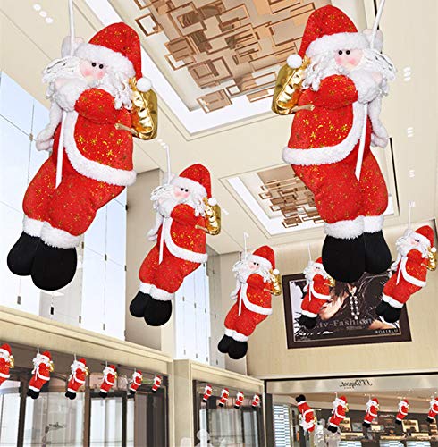 Fine Santa Claus Climbing on Rope Ladder for Christmas Tree Indoor Outdoor Hanging Ornament Decor Christmas Xmas Party Home Door Wall Decoration (D)