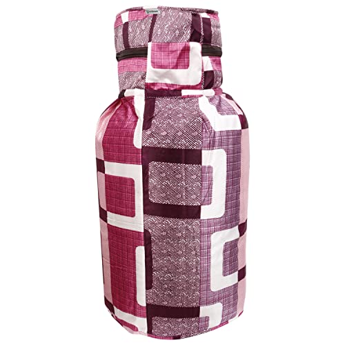 Image of Polyester 3-Layered LPG Gas Cylinder Covers with Zip Enclosure Pack of 2- (Color-Geometric Purple, Size-26x14 Inches)