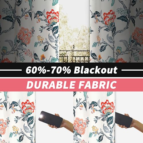 DriftAway Ada Floral Botanical Print Flower Leaf Lined Thermal Insulated Room Darkening Blackout Window Curtains 2 Layers Set of 2 Panels Each 52 Inch by 84 Inch Ivory Orange Teal
