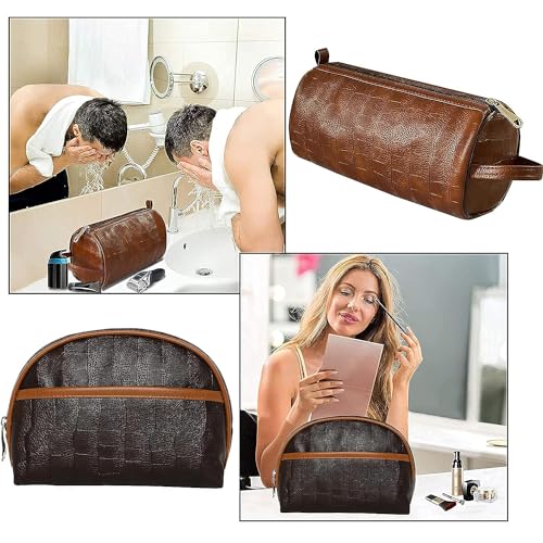 Storite 2-Set Toiletry Travel Bags Shaving Kit Makeup Cosmetic Pouch for Men and Women (Him & Her) Brown 3 51fV2rH0SlL