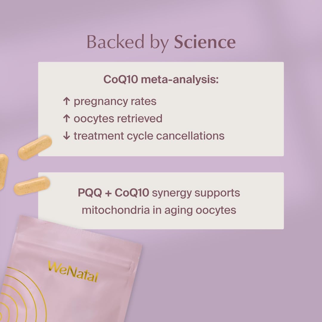 WeNatal Egg Quality+ Supplement. CoQ10, NAC, PQQ, L-Carnitine, Alpha Lipoic Acid, Methylated Folate, B12, Zinc, Vitamin C, Supports Egg Health, Fertility, and Mitochondria, 90 Capsules