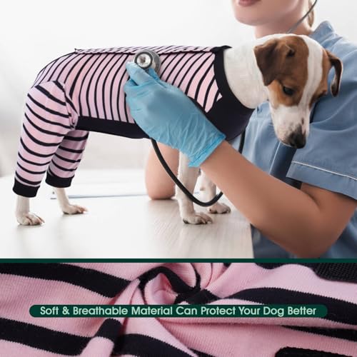 Image of Kuoser Dog Recovery Suit with Anti Licking Rear Leg Sleeve, Pink M | Abdominal Dog Surgical Suit with Pants Cover Protect Wounds, Dogs Elbow Protector Soft Pet Surgery Onesie Cone Alternative